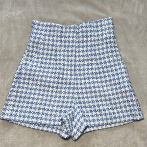 ZARA Blue and White High Waisted Shorts